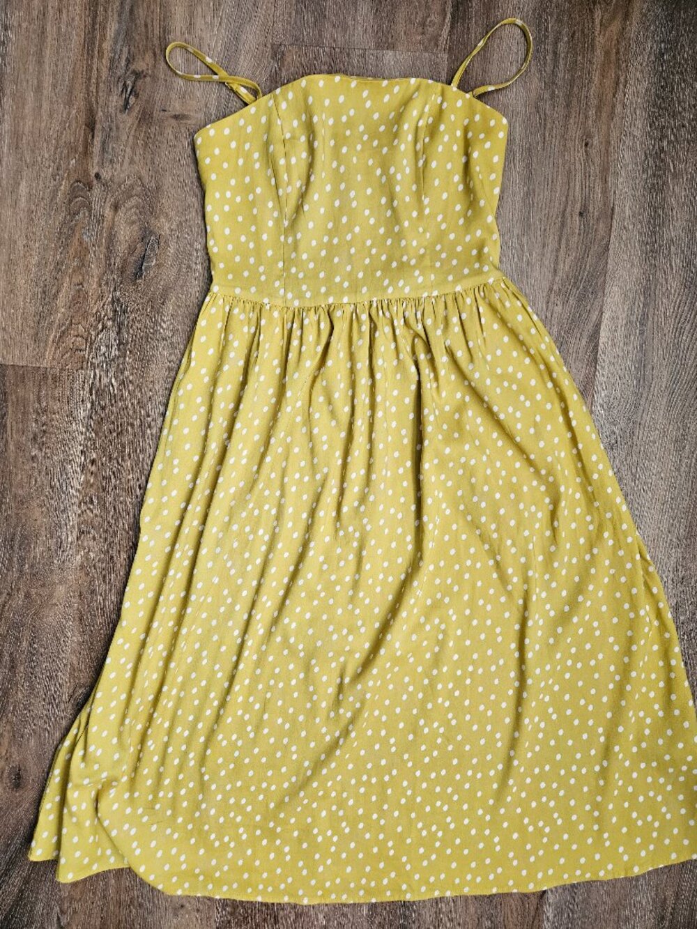 Yellow polka dot midi women's Good Threads dress sz XS adjustable straps summer